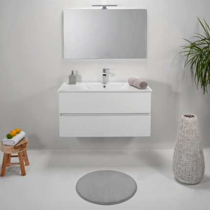 Mobile bagno con lavabo in ceramica specchio e lampada cm 100