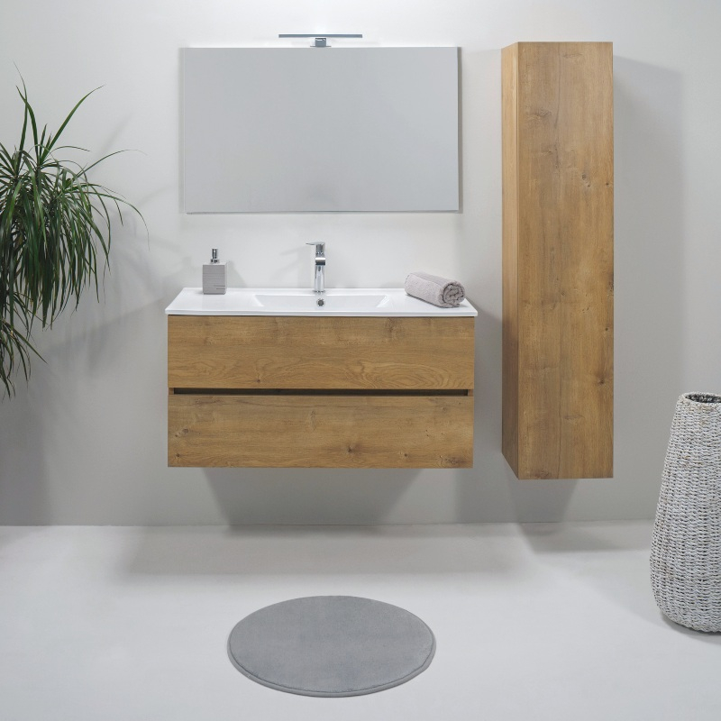 Offerta mobile bagno colonna e cassetti effetto legno chiaro 80 cm - Prezzo  Più Basso - Ceramica Sud