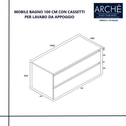 Mobile Bagno per Lavabo da Appoggio Sospeso 100 cm Bianco 2 Ante