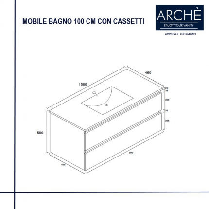 Mobile Bagno Rovere Naturale 100 cm con Cassetto Lavabo e specchio