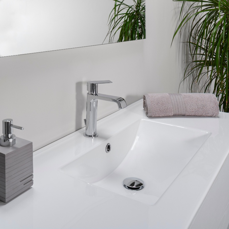 006301 - Mobile bagno sospeso 90 cm base doppio cassettone e lavabo CUBE2  Quercia Bianco 
